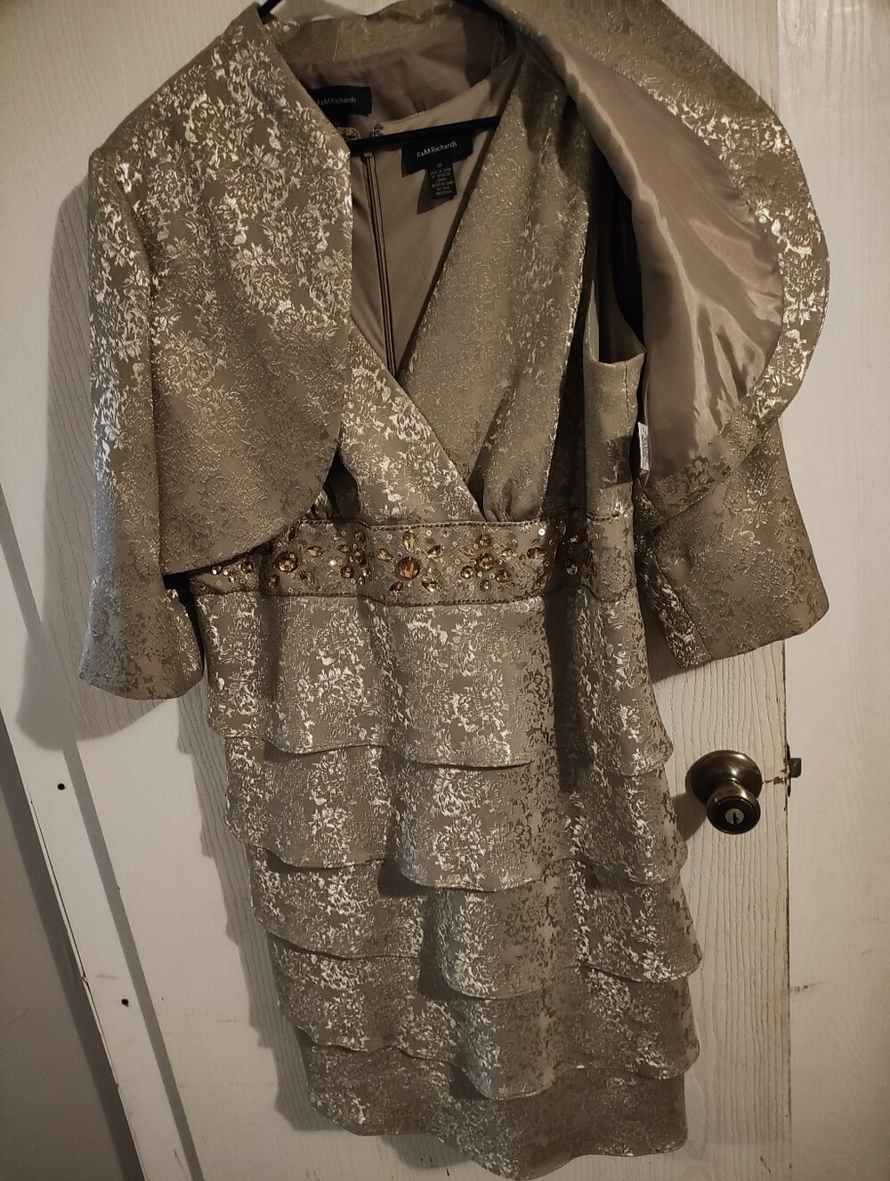 R&M Richards Gold Metallic Brocade Dress & Jacket - Picture 3 of 5